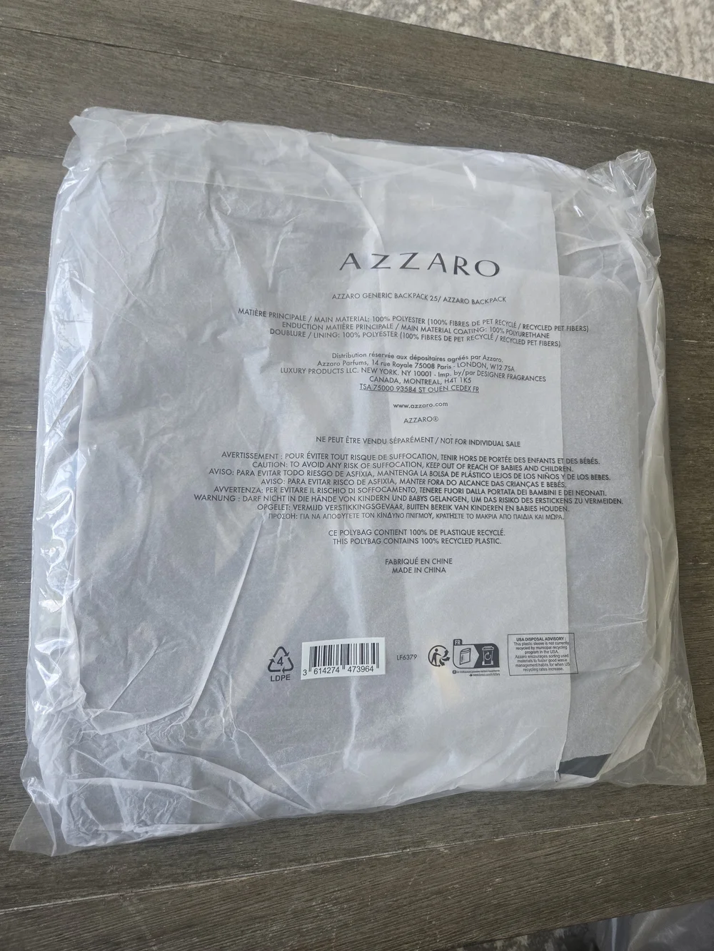 Azzaro Black Travel Backpack with Gold Hardware